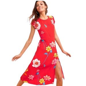 LOFT Lily Cap Sleeve Slit Side MIDI Dress Spring Poppy Red Women’s Size 4 NWT